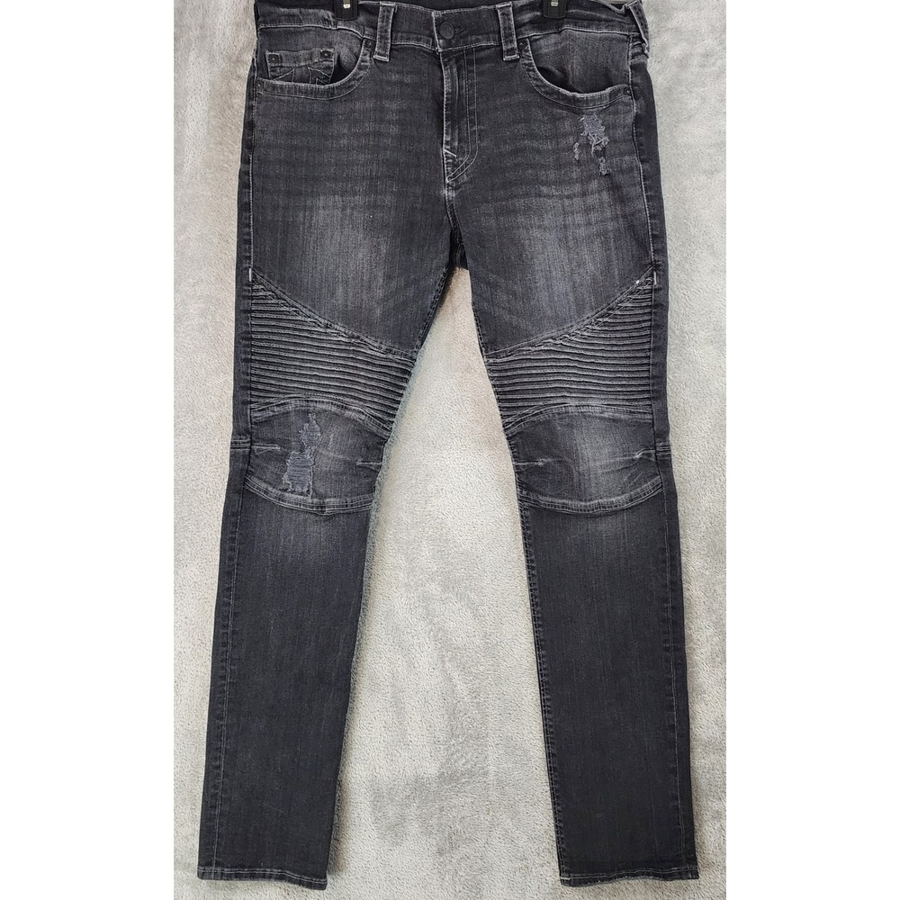 True Religion Rocco Relaxed Skinny Jeans Mens 38 Faded Black Distressed Stretch